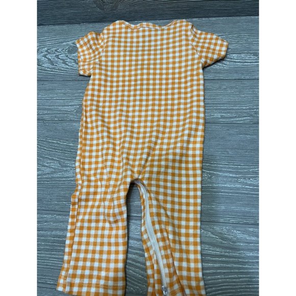 Orange Gingham One Piece Creeper Size 6 Months Faux Bow Tie & Buttons Zipper - Picture 5 of 5